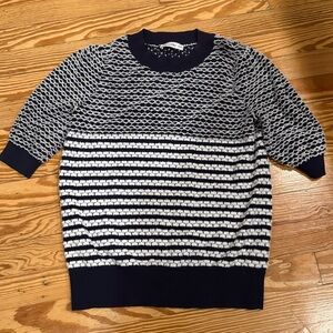 Gallery Navy and White Crewneck Sweater